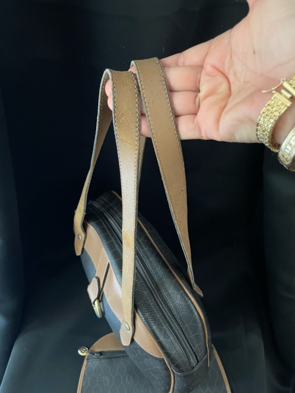 DIOR DARK Brown HONEYCOMB Shoulder Bag Tan Trim VTG GUC and Dior insert EUC COA - Picture 15 of 17